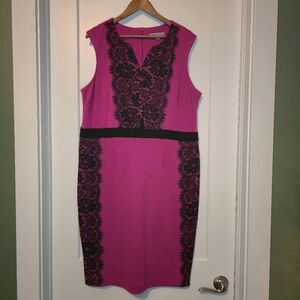 Danny and Nicole Size 16W SLeeveless magenta with Black Lace Dress-Holiday Dress